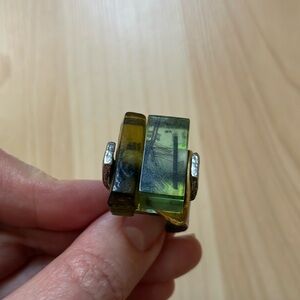 Artistic Green and Yellow Geometric Ring